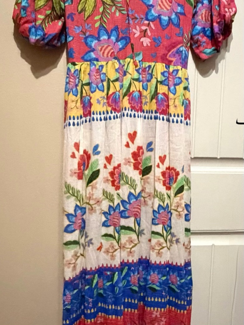 Johnny Was California Floral Tiered Maxi Dress Puff Sleeve Size M